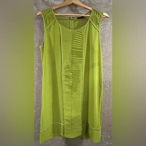 Kenneth Cole Sheer Dress W/ Slip -Lime Green Pleated